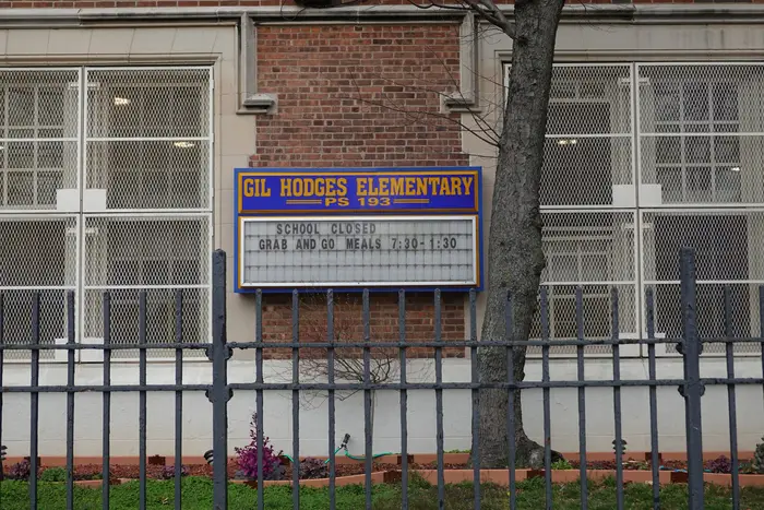 Elementary school closed in Brooklyn, NY after New York City closed down the public school system to stop the spread of the coronavirus (COVID-19)